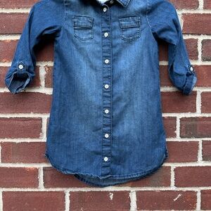 Old Navy Girls Kids Denim Button Down Shirt Tunic - Dark Blue Size 5T (S1)